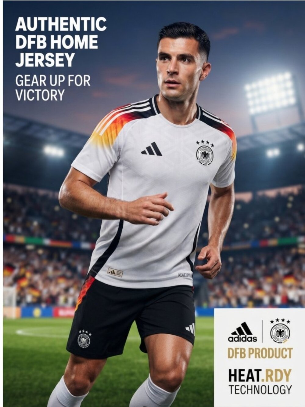 Adidas Germany DFB Home Soccer Jersey Size Medium White Black Heat.rdy Authentic
